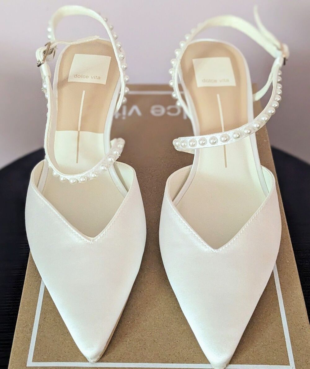 Dolce Vita Size 7.5 Kamra Pearl Mid Wedding Shoes True White Satan Brand New